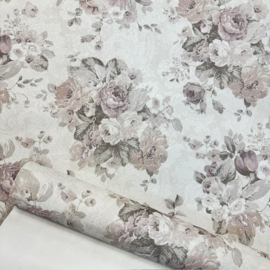 Landelijk Bloemen Vliesbehang met Linnenlook – Verouderde Vintage Uitstraling  – 14103