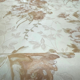 Engelse bloemen behang glim satijn beige rozen 95586-2