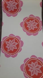 roze patchwork behang bloemen