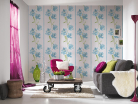 blauw bloemen behang vlies 331410