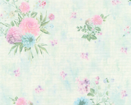 creme blauw bloemen behang  35878-2