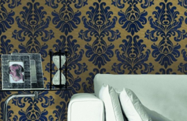 blauw goud barok behang 546125