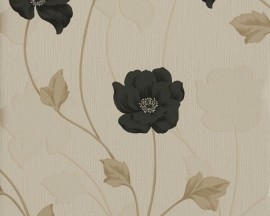 308535 zwart beige bloemen behang chicago vinyl