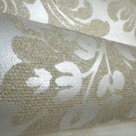 Glitter behang barok creme wit metallic 6762-30