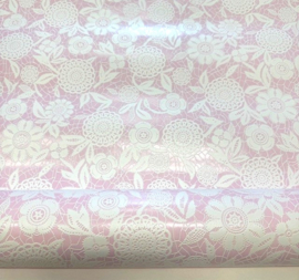 Kant vlies behang geborduurde look roze wit bloemen