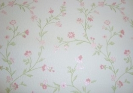 Engels bloemen behang vinyl groen roze wit behang 35