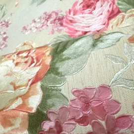 Bloemen behang roze glitter dubbel breed 34148-2
