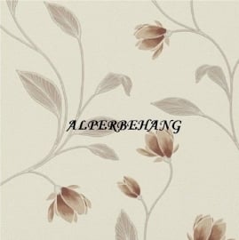 bruin bloemen creme vinyl behang met glinster in de bladeren  966211