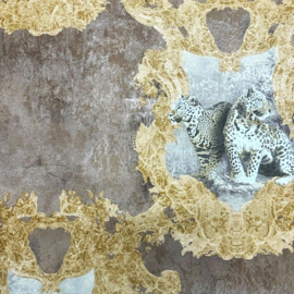 tijger behang betonlook klassiek kronen goud dieren
