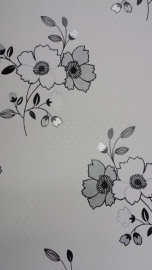 zwart wit zilver bloemen vinyl glitter behang