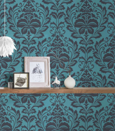 zwart blauw barok behang 36910-5
