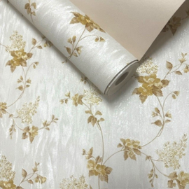 bloemen behang goud wit 37251-2 satijn