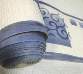 blauw behangrand klassiek geborduurd