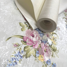 Engelse bloemen behang klaprozen satijn 37225-5