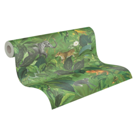 Jungle Dierenbehang met Apen, Olifanten en Tropische Sferen 38724-1
