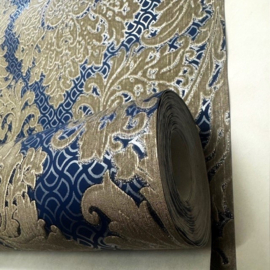 Velvet blauw goud barok behang  klassiek vintage
