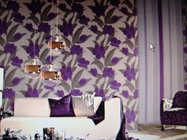 paars grijs vlies modern bloemen behang 15-1