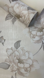 Beige Grote Bloemen Glitter Behang J07407 - Afneembaar Vliesbehang - Luxe Wanddecoratie