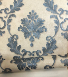 Blauw-wit 3D barok behang textiel look