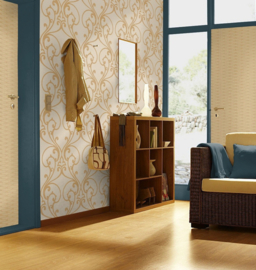 Glitter behang goud beige klassieke ornamenten