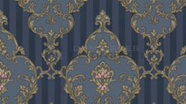 barok behang blauw goud 4607