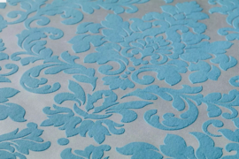 Little Green Tulip poeder Blauw vliesbehang Barok Damask 360954