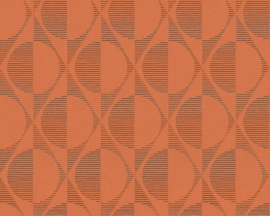 Oranje zwart retro behang  3d pop style 37478-4