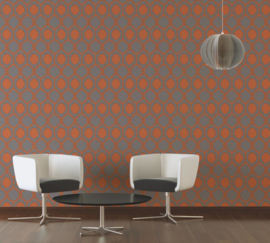 Oranje retro behang  3d pop style 37479-3