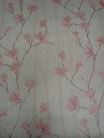 beige  roze magnolia lambrisering bloemen behang vlies 54