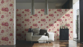 rood bloemen behang dubbelbreed 959684