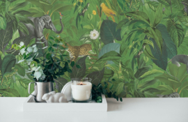 Jungle Dierenbehang met Apen, Olifanten en Tropische Sferen 38724-1