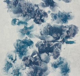 behang vlies bloemen blauw wit beige 93928-3