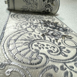 Behangrand bloemen metalic 3D geverfte look