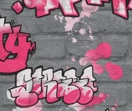 Rasch Kids Club 237818 graffiti behang grijs roze