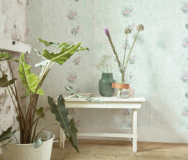 groen blauw streepjes bloemen behang 35878-3