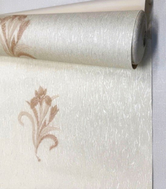 Glitter behang Creme beige bloemen 70 cm breed EXCLUSIEF Italiaans