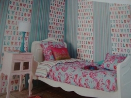 meisjes blauw roze behang