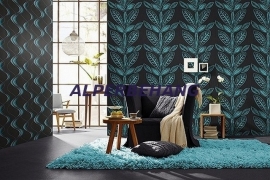 blauw met zwart bloemen behang 259