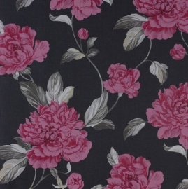 bloemen behang roze zwart 118