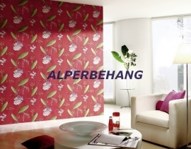 bloemen behang rood groen 118431