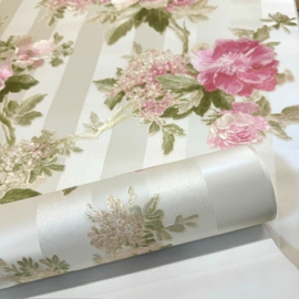 bloemen behang glitter strepen rozen