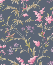 Dutch Wallcoverings The Enchanted Garden Henrietta Navy Pink 98922 Behang