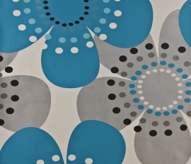 blauw zilver retro bloemen behang