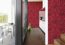 Patroonbehang Livingwalls Flock 4 Roze, Aardbeienrood, Zwartgrijs