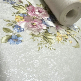 Engelse bloemen behang klaprozen satijn 37225-5