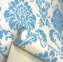 barok behang trendy vintage blauw wit