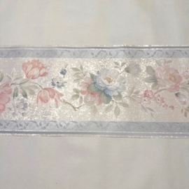 Brede bloemen rand met blauw roze bloemen glans