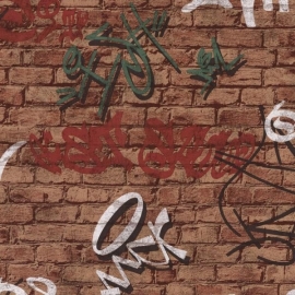 05601-10 graffiti steenstrips bruin behang