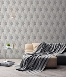 3D behang lichtgrijs grafisch patroon met betonlook 38721-1