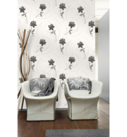 Glitter Bloemen behang wit grijs xxx17